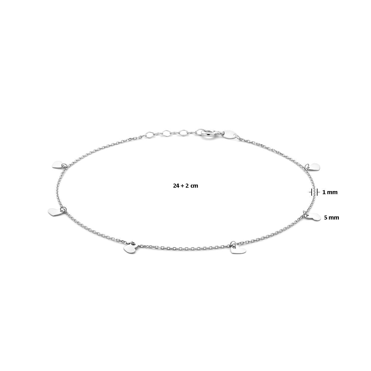 Bracelet de cheville en Argent Rhodié avec Cœurs