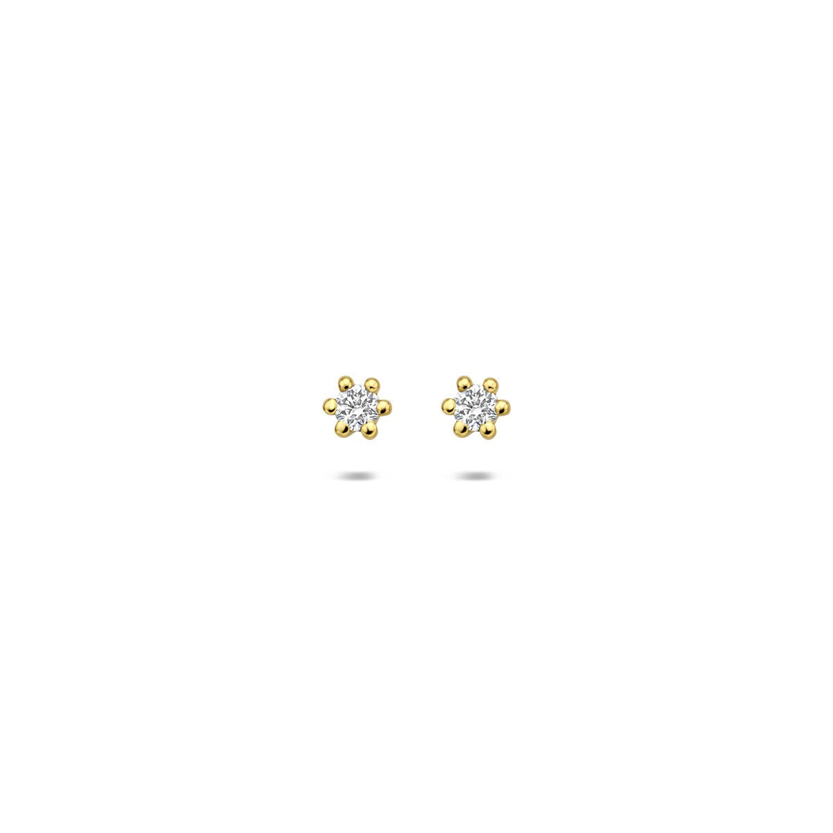 Boucles d'oreilles en or jaune 14 carats avec diamant lab-grown, en forme de fleur.