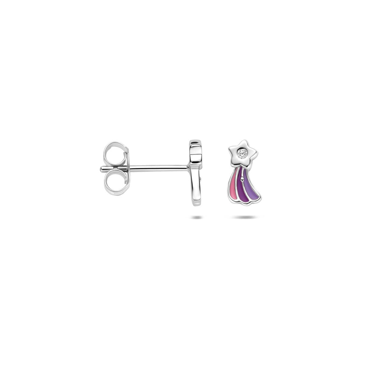Puces d'oreilles pour enfant en argent 925 rhodiées étoile filante avec zircone et émail