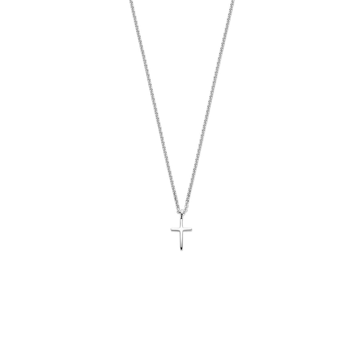 Collier en argent rhodié avec un pendentif en forme de croix.