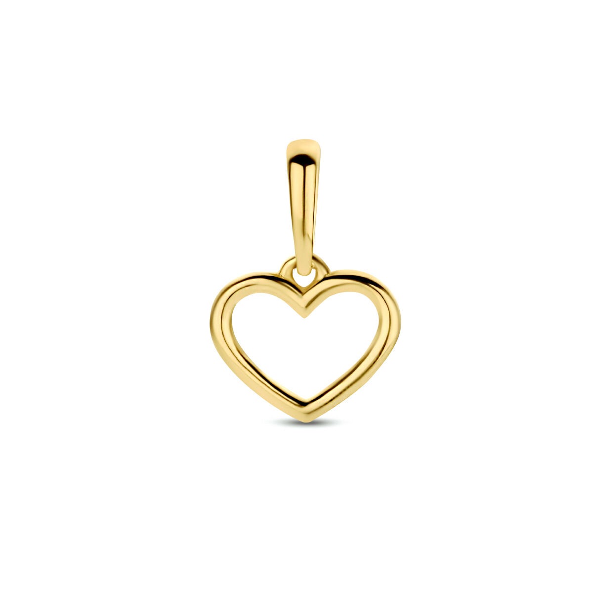 pendentif en forme de cœur en or jaune 9 carats avec un contour lisse.