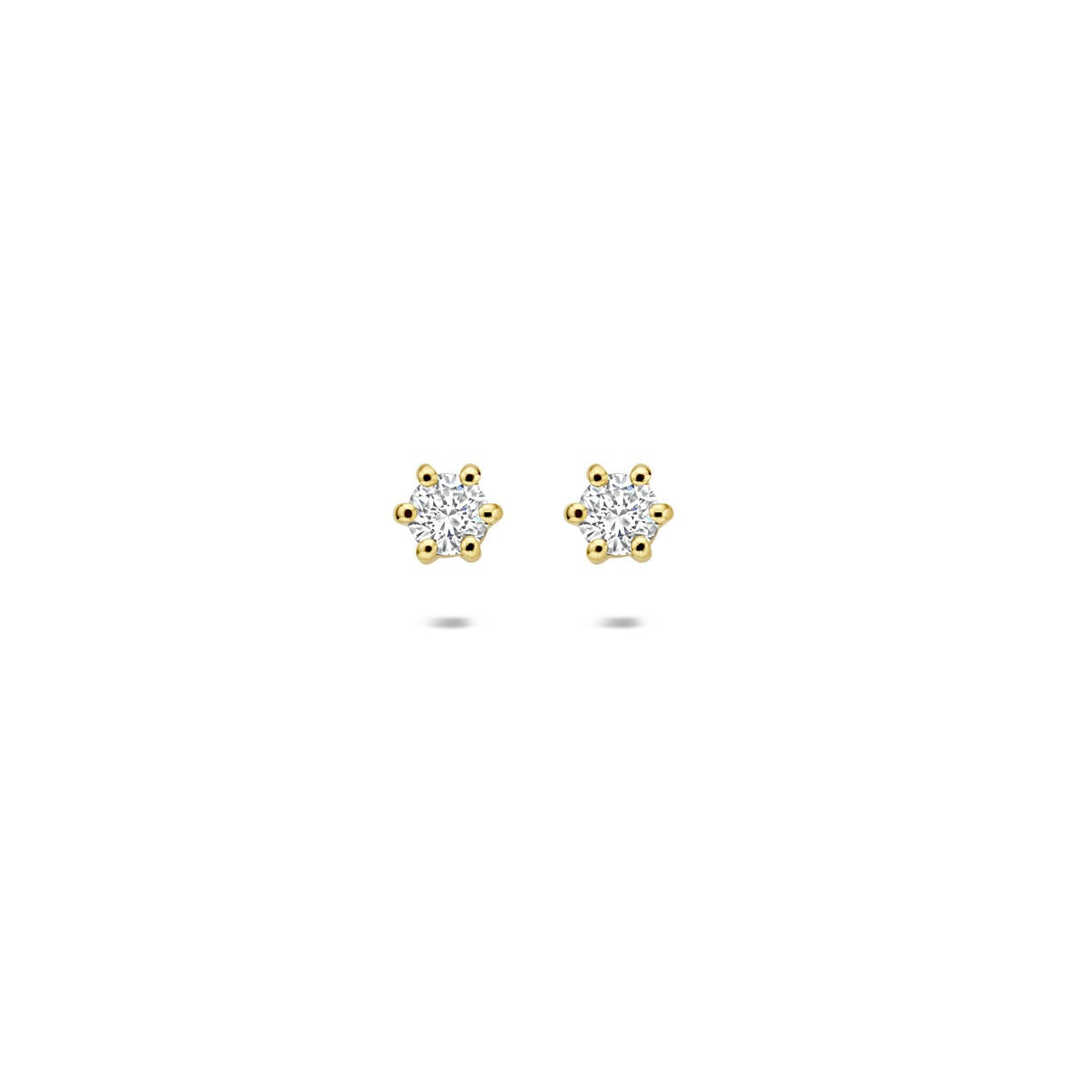 Boucles d'oreilles en or jaune 14 carats avec diamant cultivé en laboratoire, en forme de fleur.