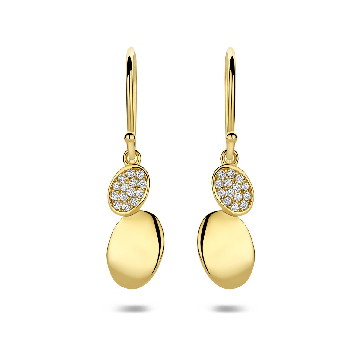 Boucles d'oreilles en or jaune 9 carats avec des zircons, formées de deux pendants ovales.