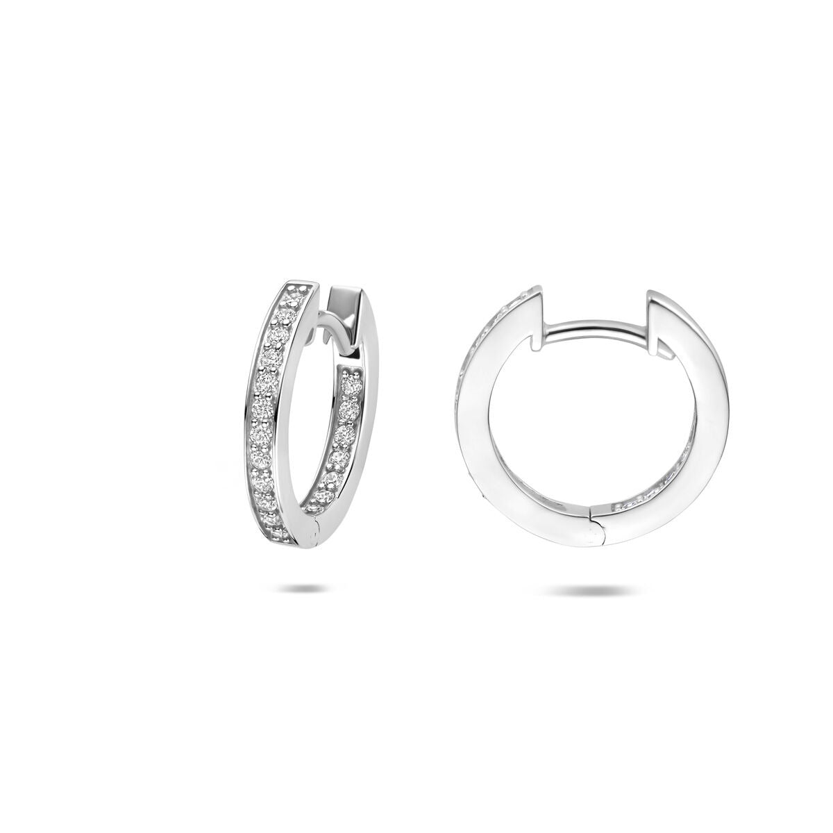 Boucles d'oreilles créoles en argent avec zircone – rhodié argent 15 mm