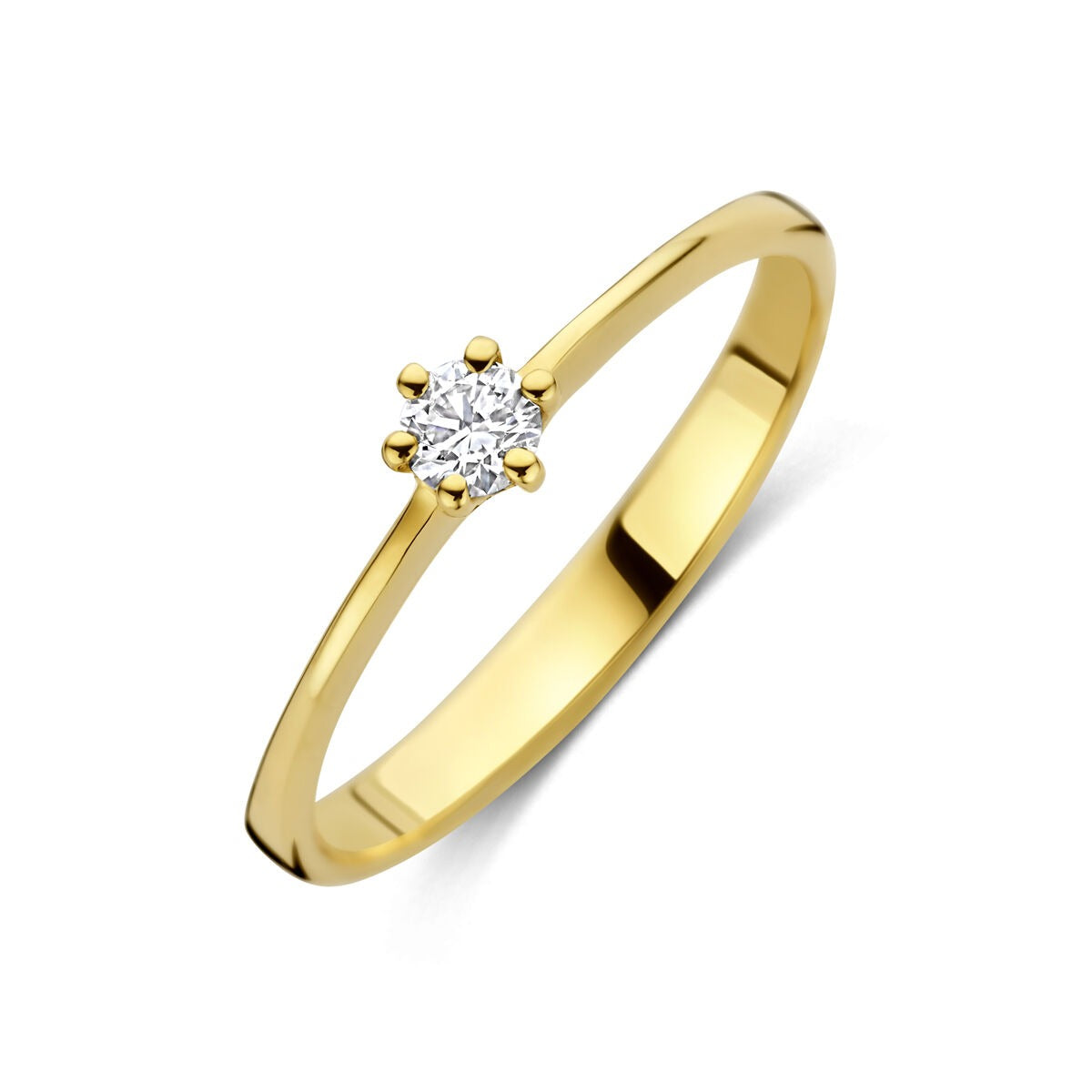 Bague en or jaune 14 carats avec un diamant lab grown serti.