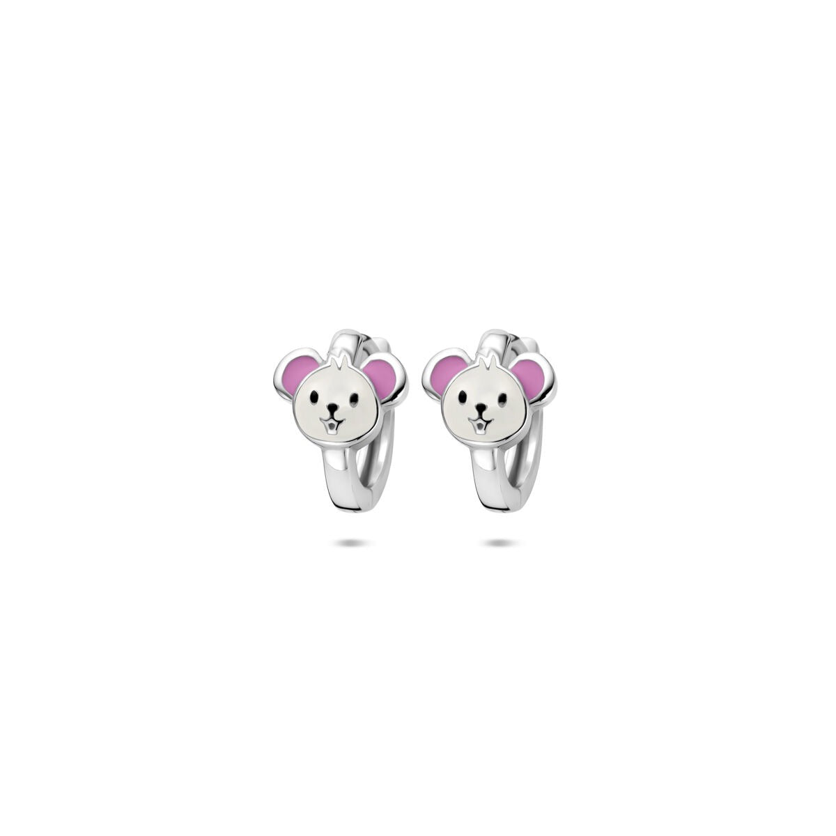 Boucles d'oreilles en argent pour enfants avec émail en forme de souris, dimensions 10 x 8 mm.