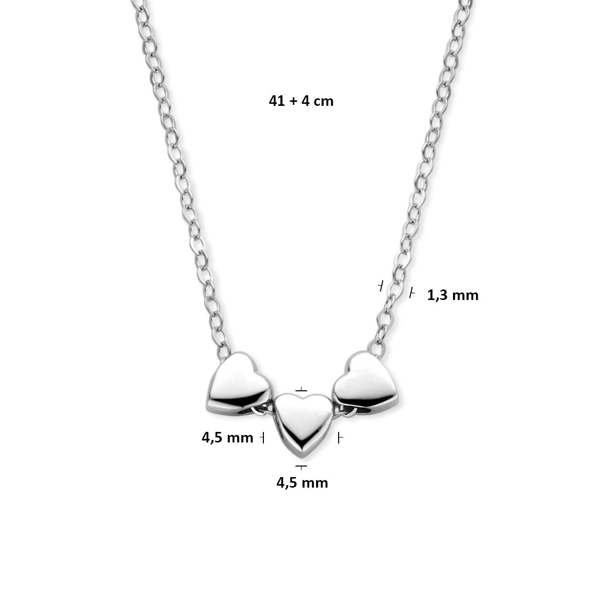 Collier en argent 925 rhodié avec 3 cœurs