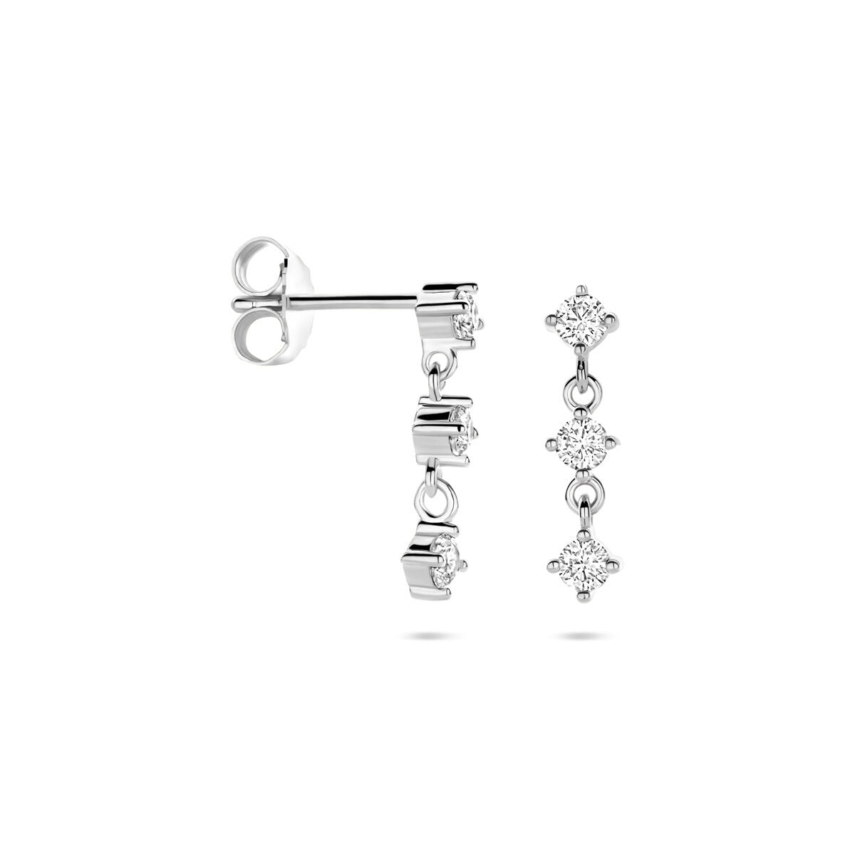Boucles d'oreilles rhodiées en argent avec zircone – 16 mm