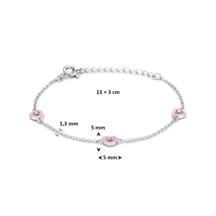 Gerhodineerd zilveren kinderarmband met roze hartjes