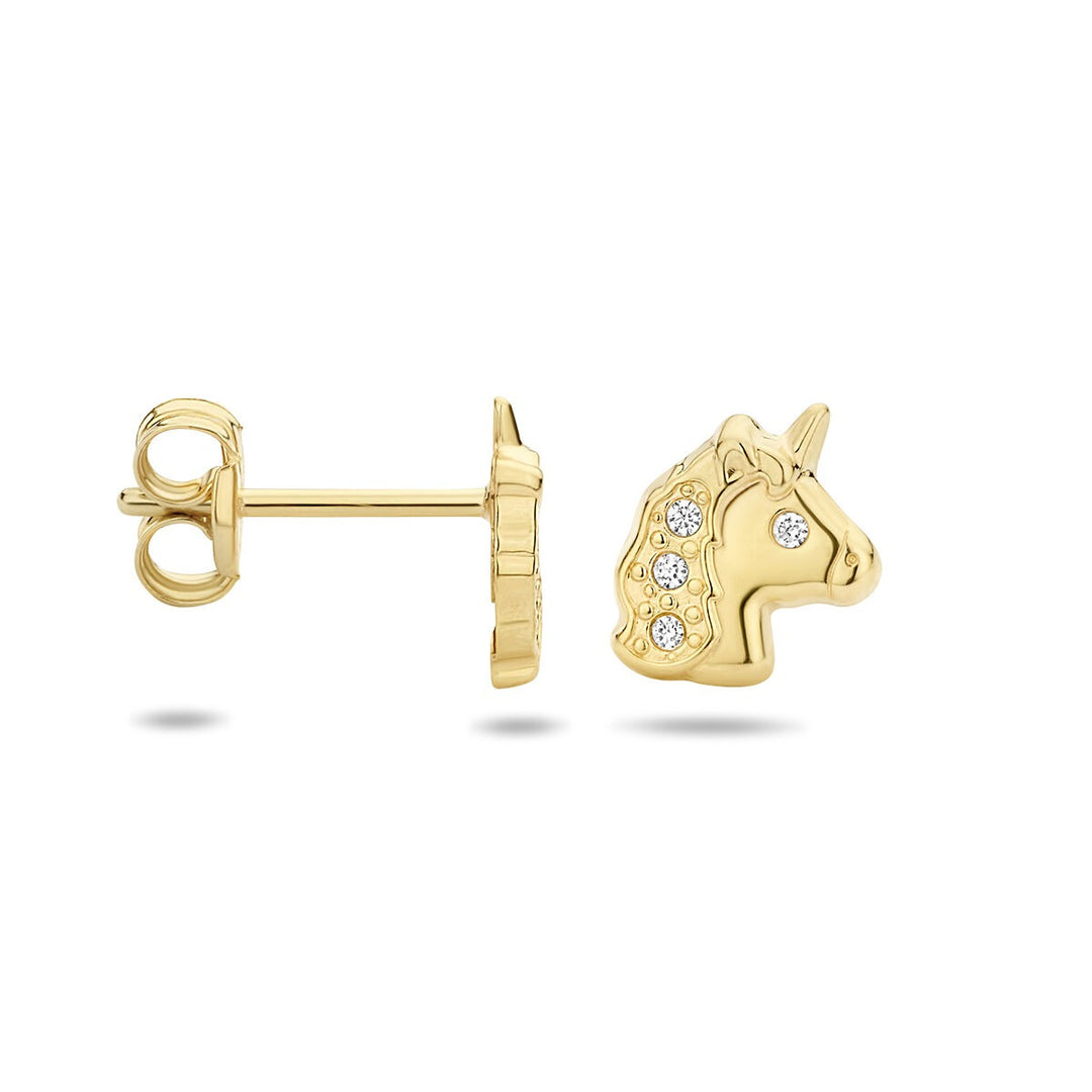 14k Geelgouden kinder oorknoppen met zirkonia – dierlijk detail
