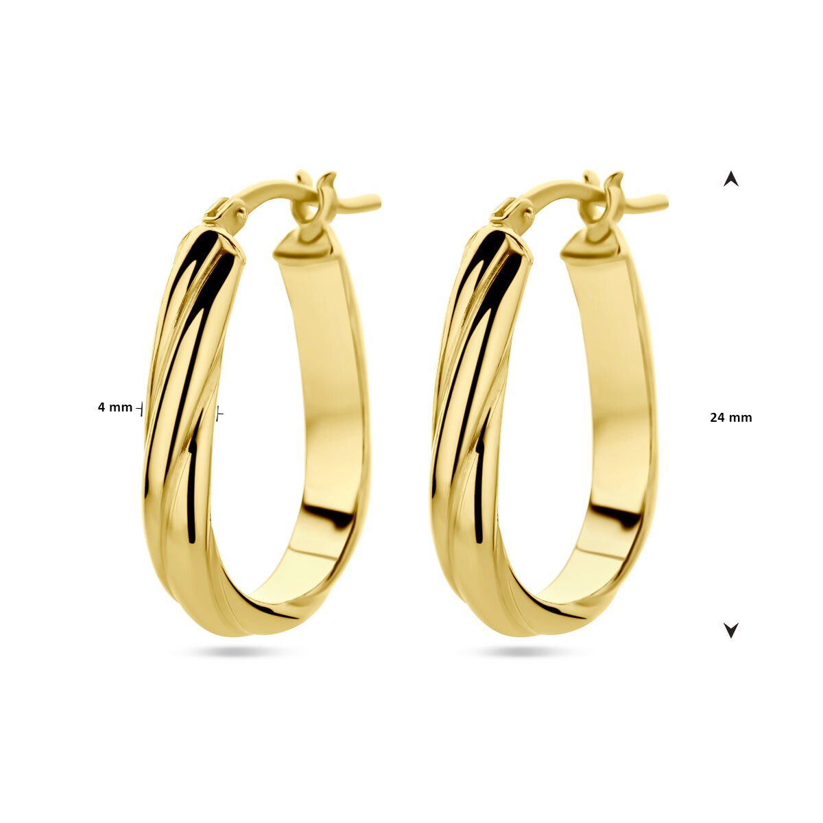 Créoles plaquées or argent pour femme – or jaune sur argent 925, design tordu 24 mm