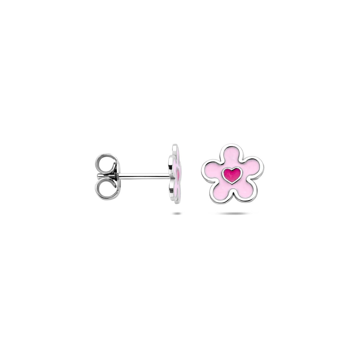 Puces d'oreilles en argent 925 rhodiées fleur et cœur