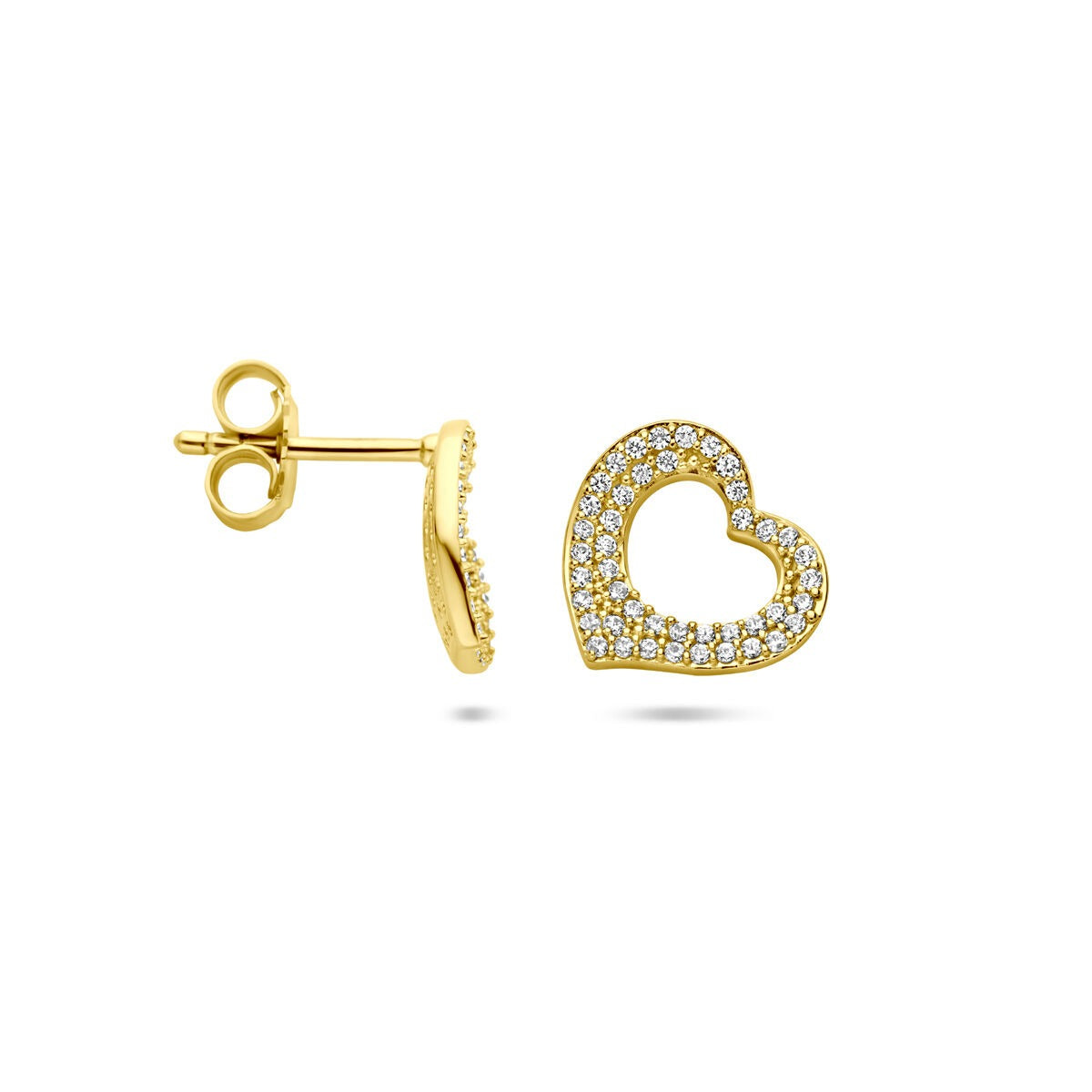 Puces d'oreilles en argent plaqué or en forme de cœur avec zircone