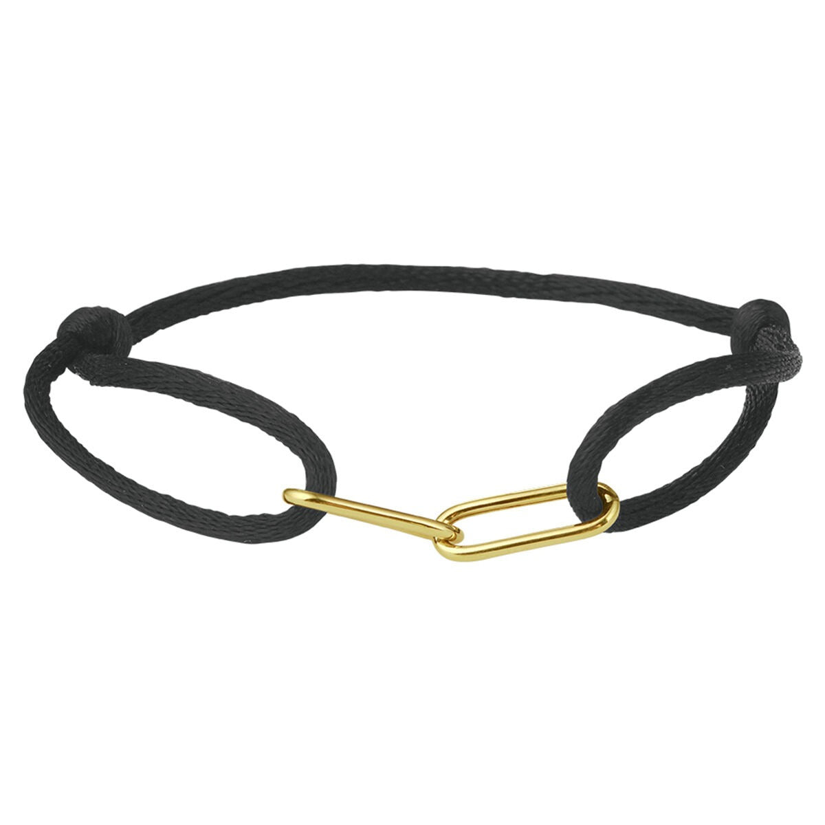 Élément en or jaune 14 carats avec un lien en cordon noir.