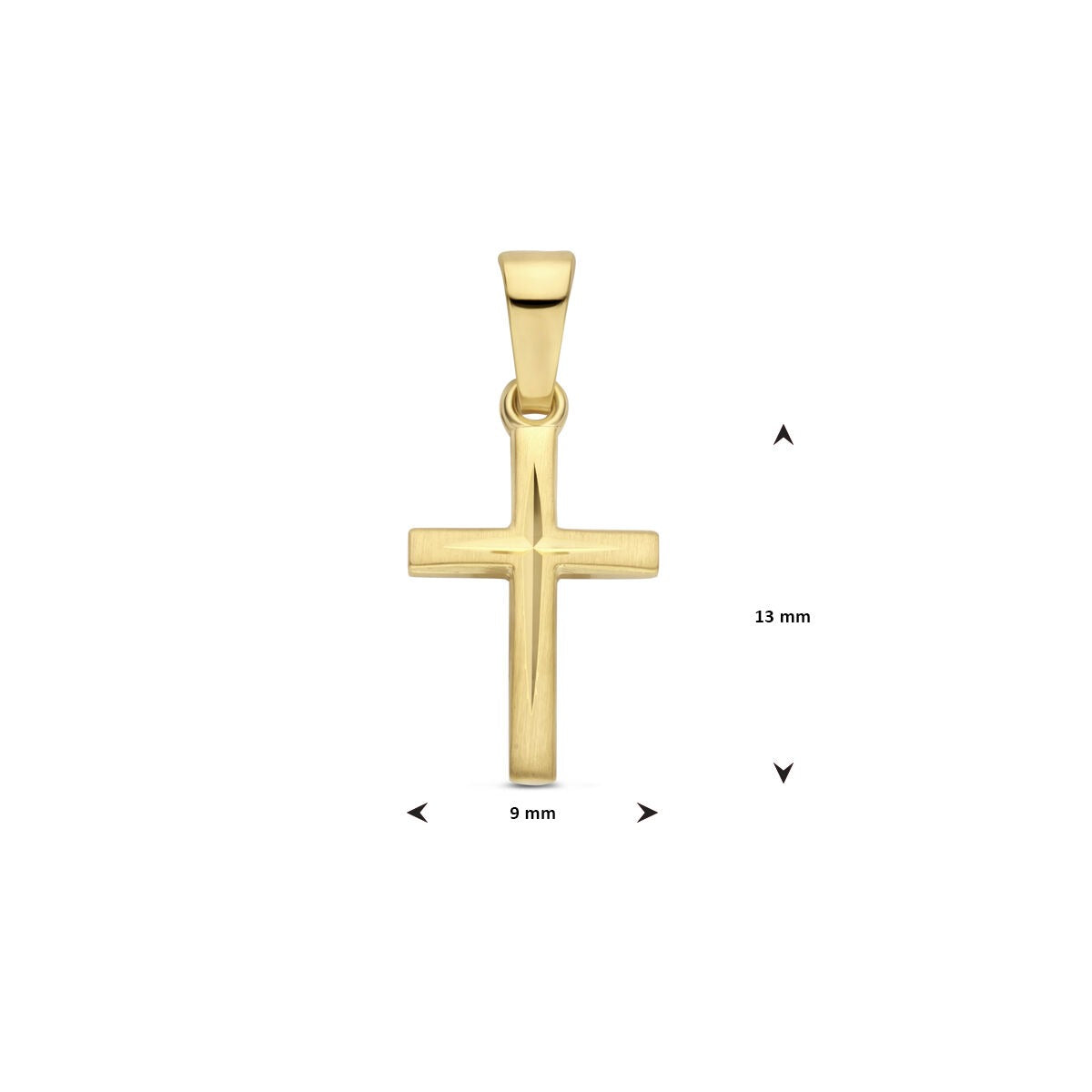 pendentif croix en or jaune 14k – finition mate et diamantée