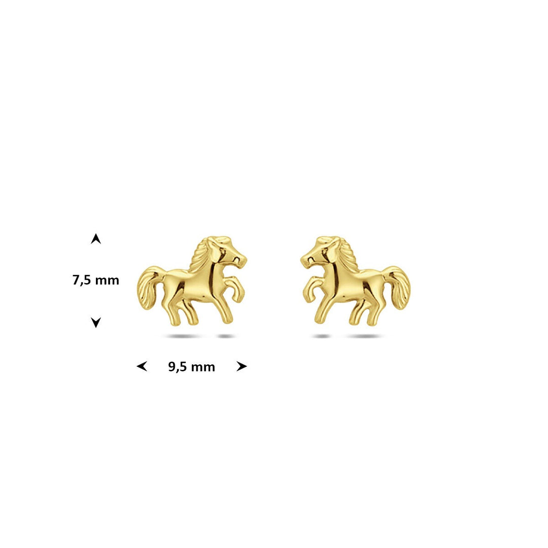9k Geelgouden paard oorknopjes