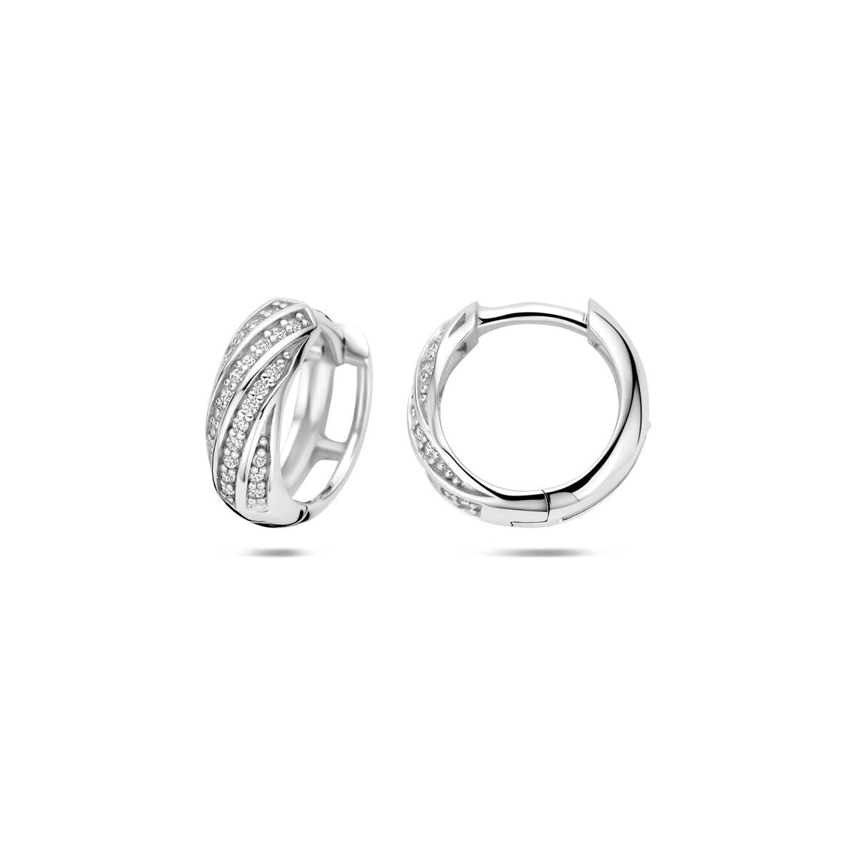 Créoles rhodiées en argent 925 avec zircone 12 x 4.5 mm