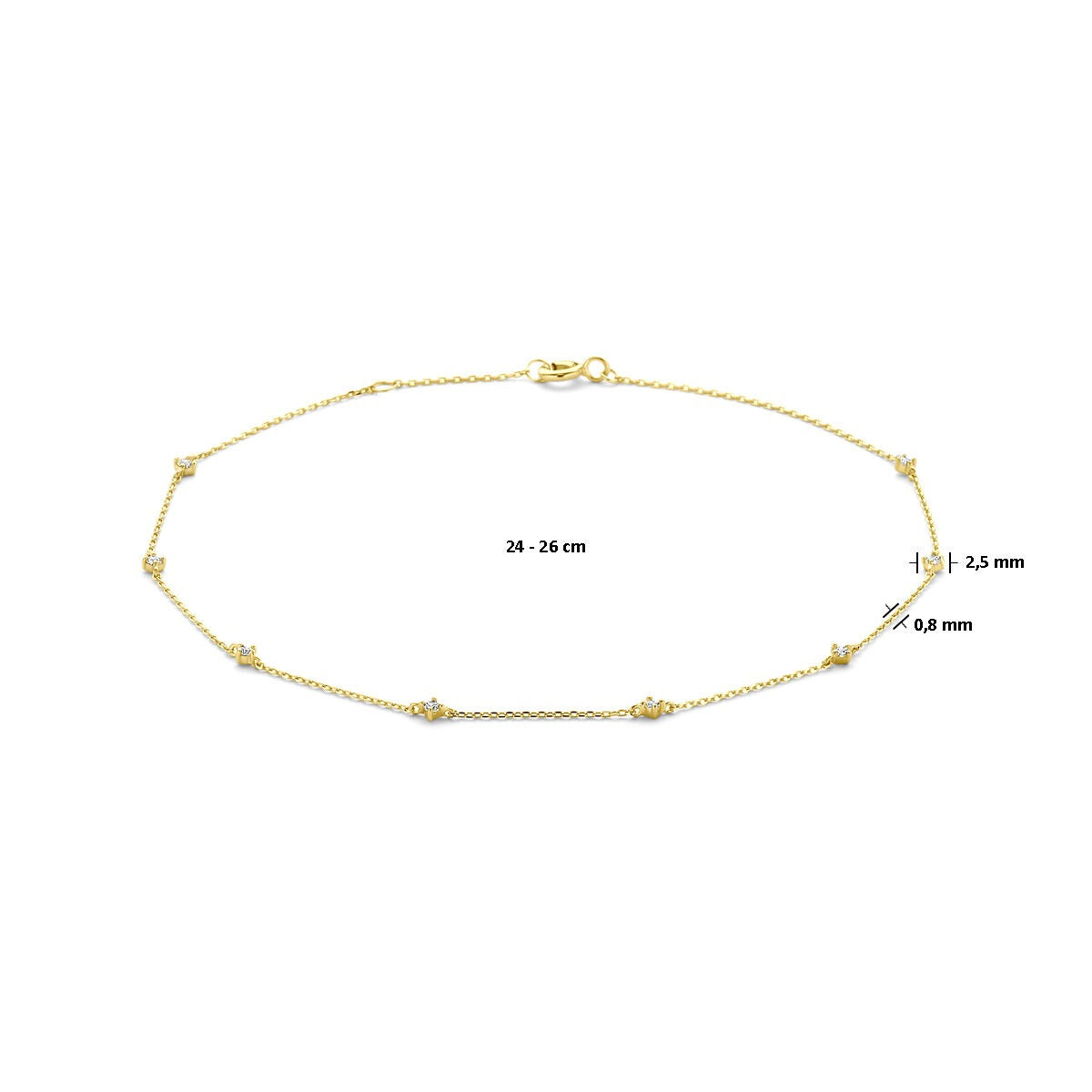 Bracelet de cheville en or jaune avec zircone