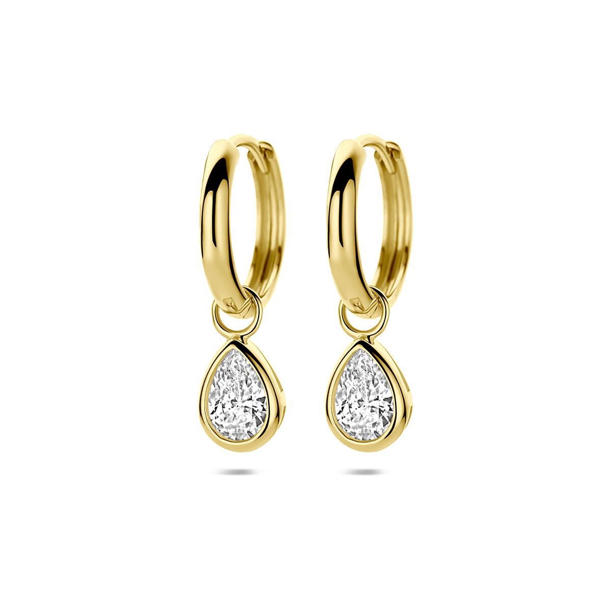 Boucles d'oreilles en or jaune 9 carats avec pendentifs en zirconia en forme de goutte.