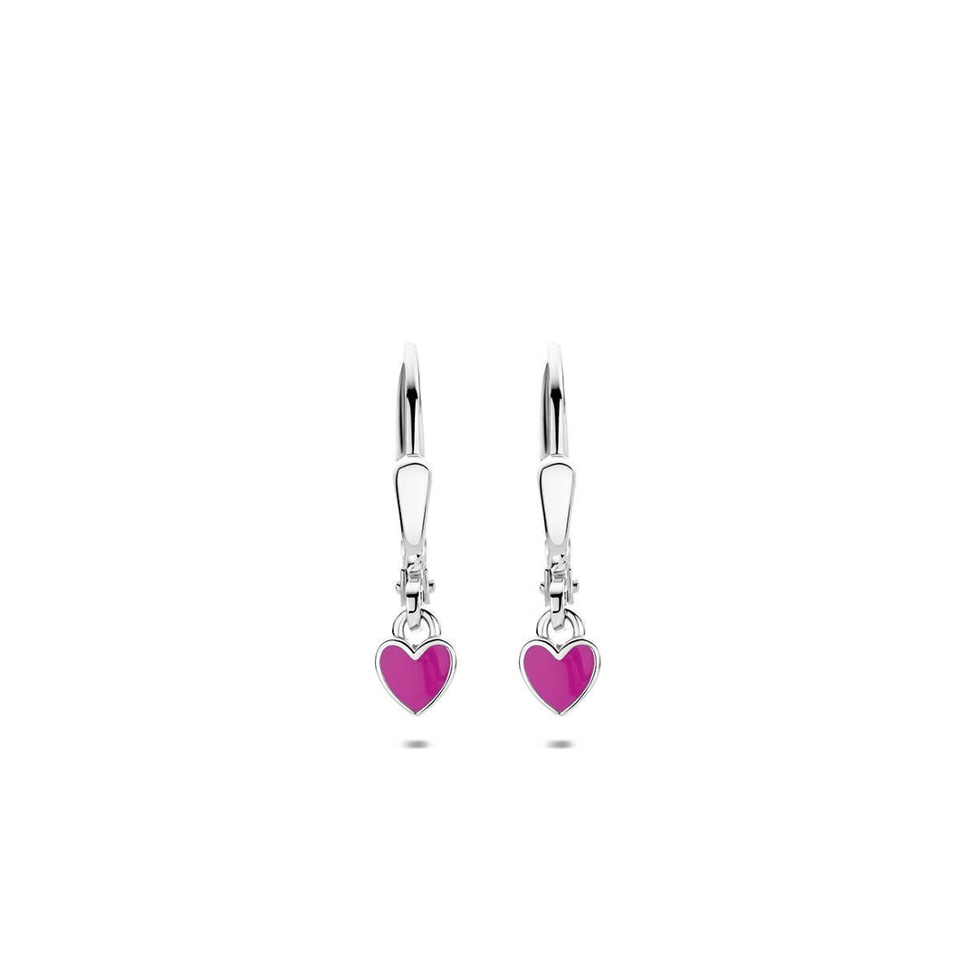 Gerhodineerd 925 zilveren hart oorhangers met roze emaille