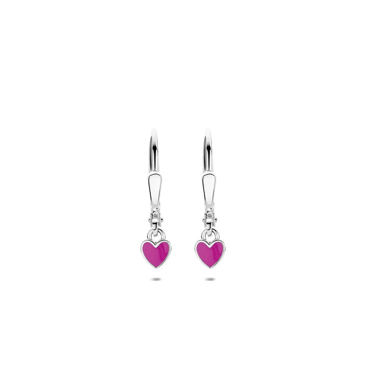 Gerhodineerd 925 zilveren hart oorhangers met roze emaille
