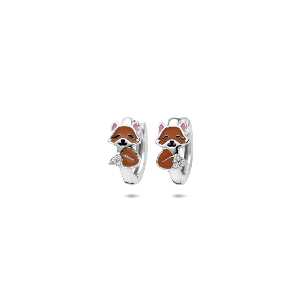 Boucles d'oreilles en argent avec émail de renard et zirconium, dimensions 11 x 5 mm.