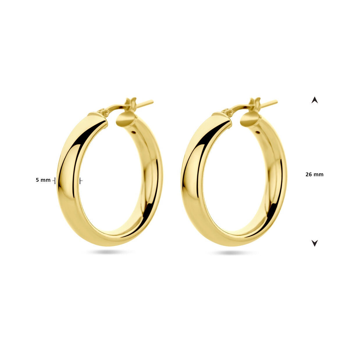 Créoles en argent plaqué or pour femme – or jaune sur argent 925, demi-rond 26 mm