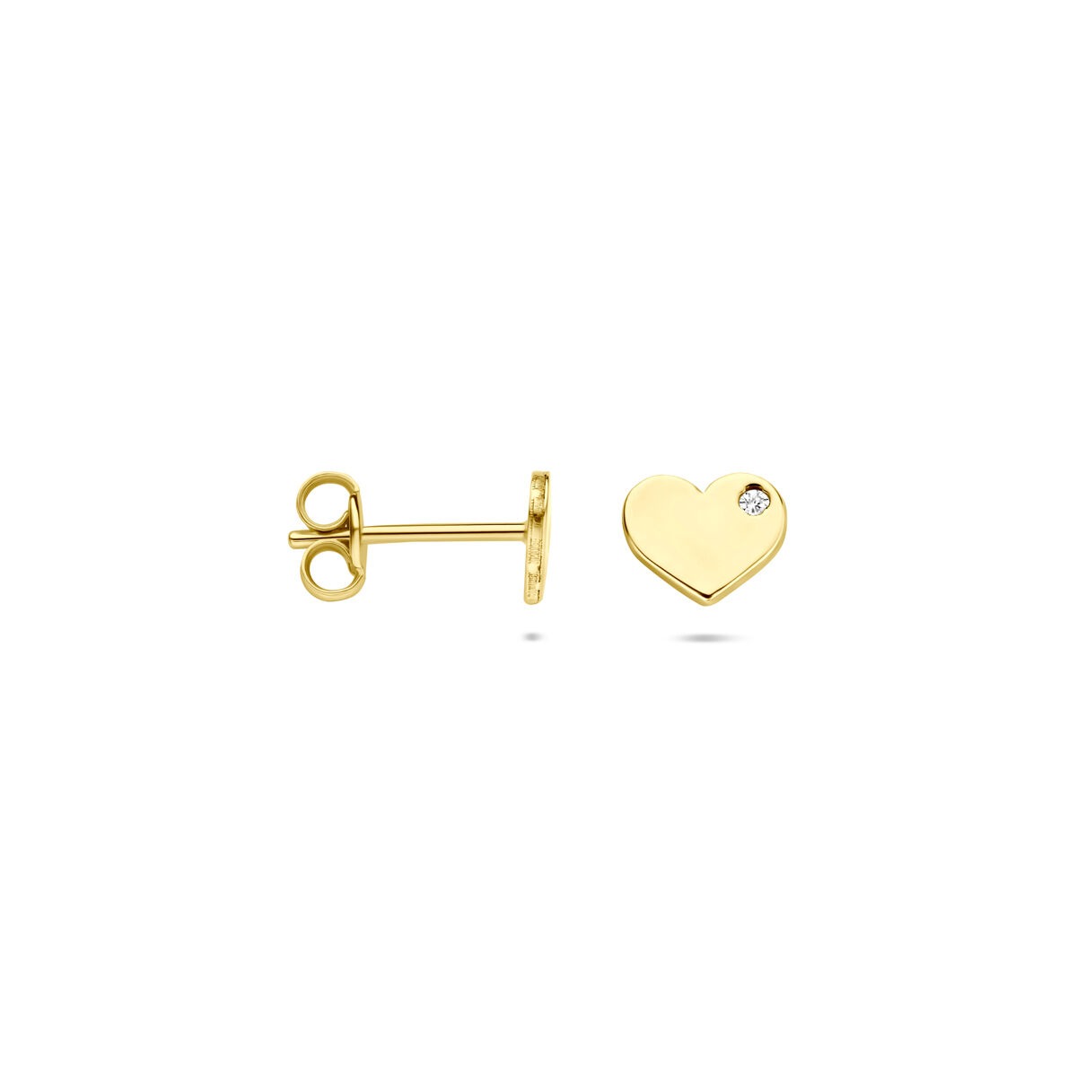 Puces d'oreilles en or jaune 14k avec cœur et zircone – 5 x 6 mm