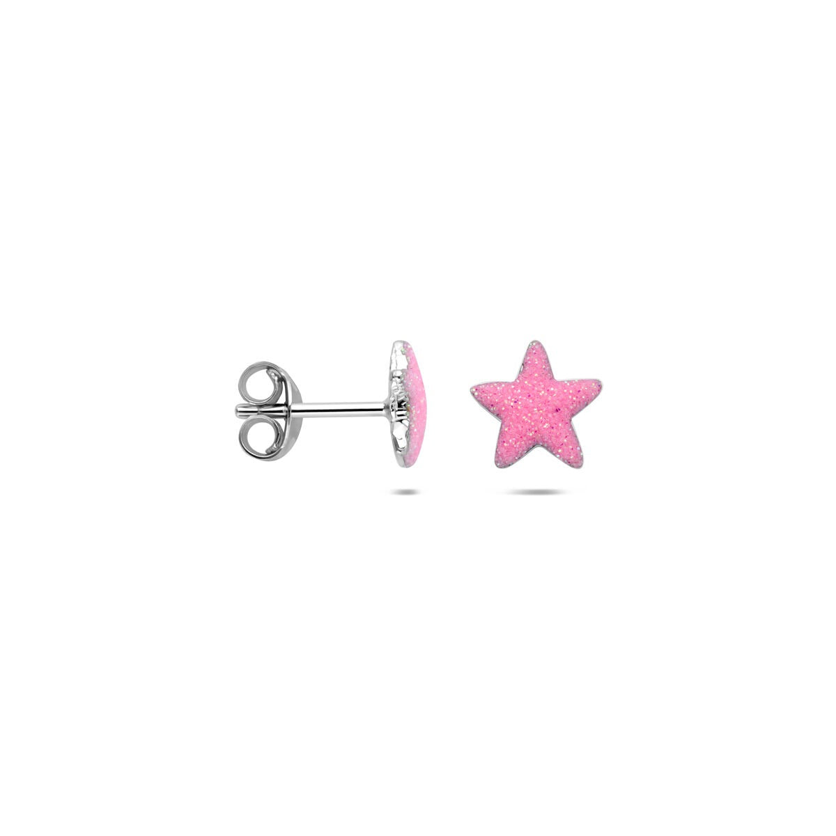 Puces d'oreilles pour enfant étoile en argent 925 rhodié avec émail rose