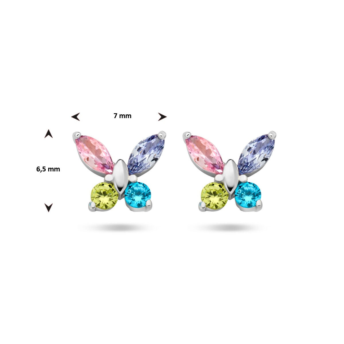 Puces d'oreilles en argent en forme de papillon avec zircones colorées – bijou joyeux pour enfant