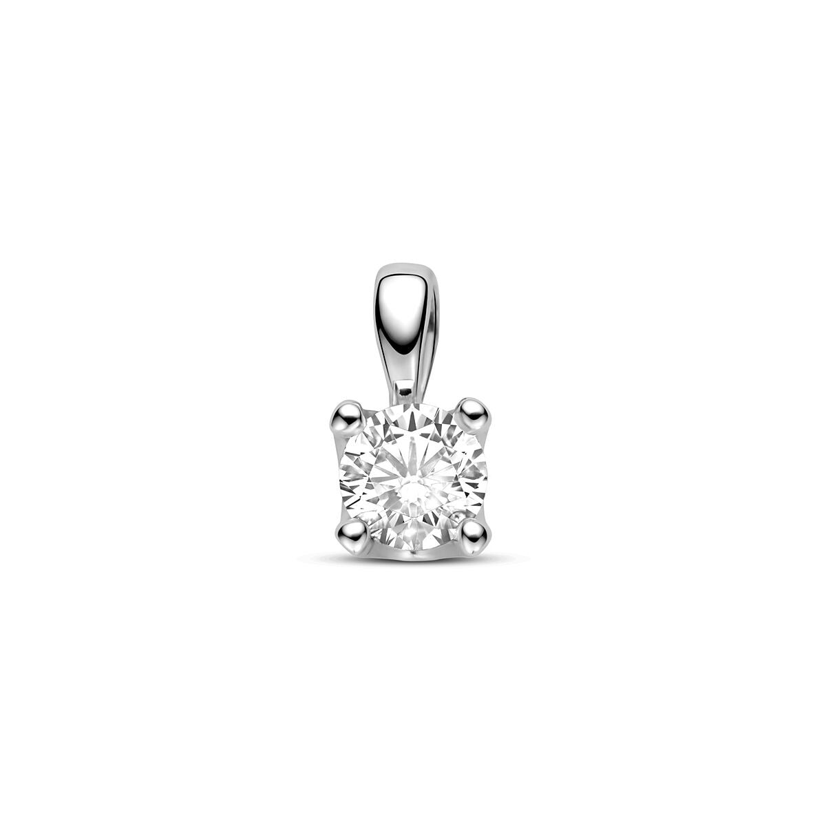 Pendentif en argent rhodié avec zirconium, forme carrée, finition brillante.