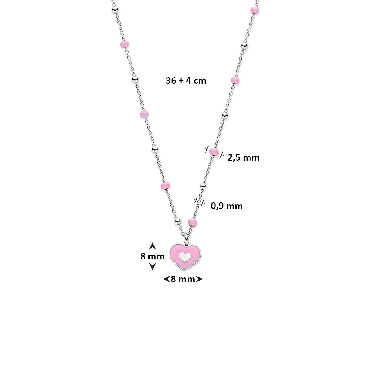 Collier en argent avec cœur – Collier rhodié pour enfant 36 + 4 cm