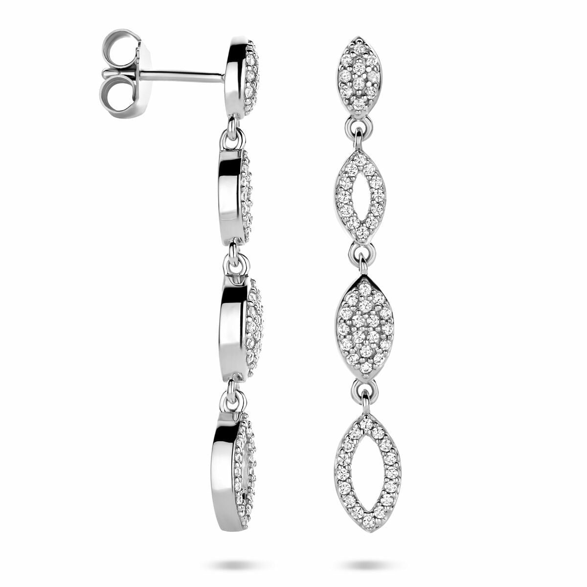 Boucles d'oreilles en argent avec zircone – rhodié argent 925, 39 mm