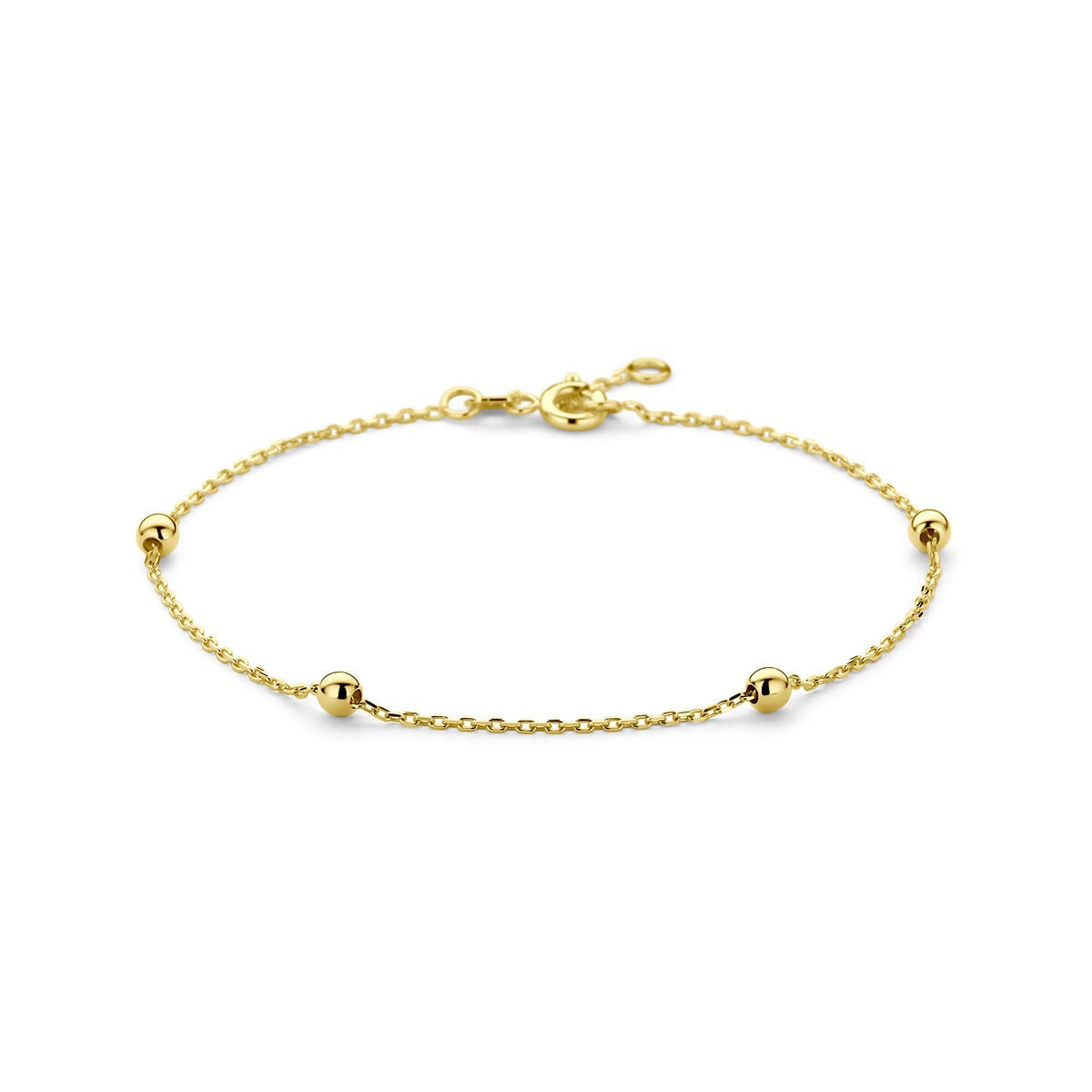 Bracelet en or jaune de 9 carats avec des billes dorées espacées.