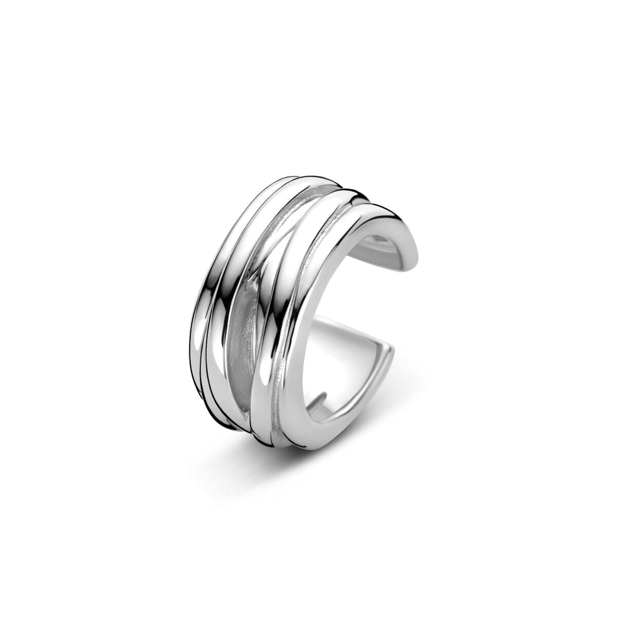 Ear cuff en argent rhodié avec trois bandes brillantes.