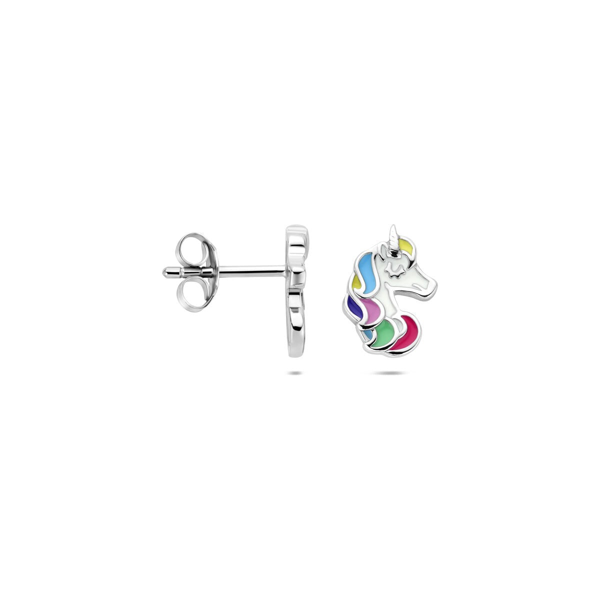 Puces d'oreilles en argent licorne – rhodiées avec émail coloré