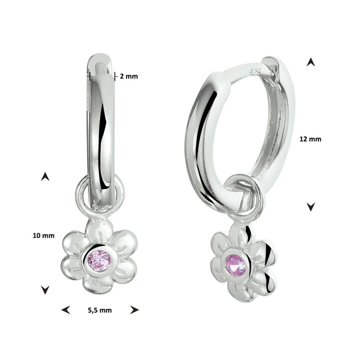 Boucles d'oreilles pour enfant en argent – avec pendentif en forme de fleur et zircone rose