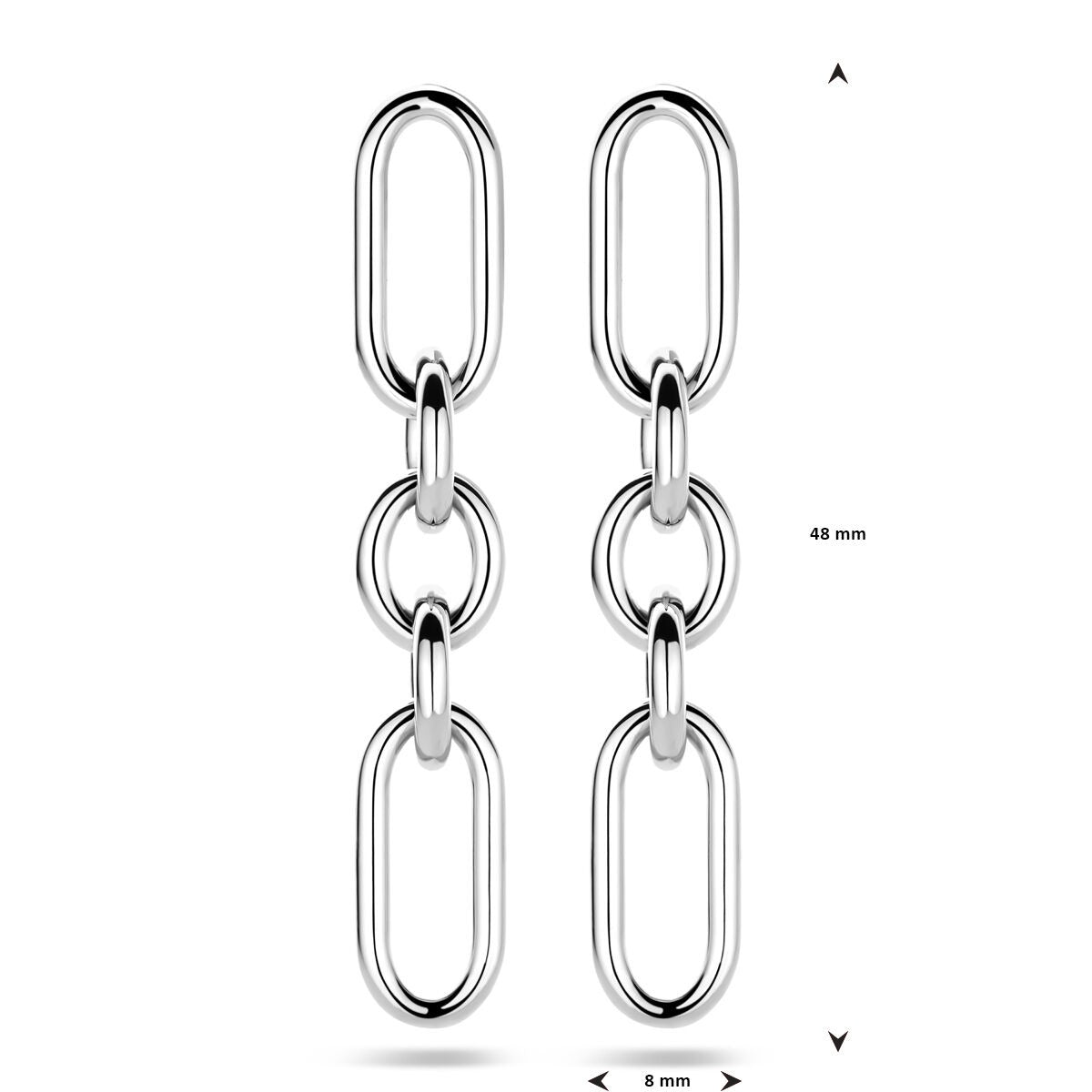 Boucles d'oreilles en argent avec maille – rhodié argent 925, 48 mm de haut