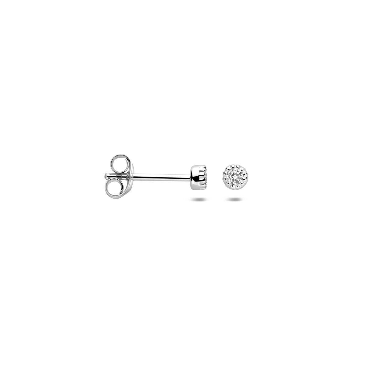 Boucles d'oreilles en argent avec zircone – puces d'oreilles rhodiées pour femme en style solitaire