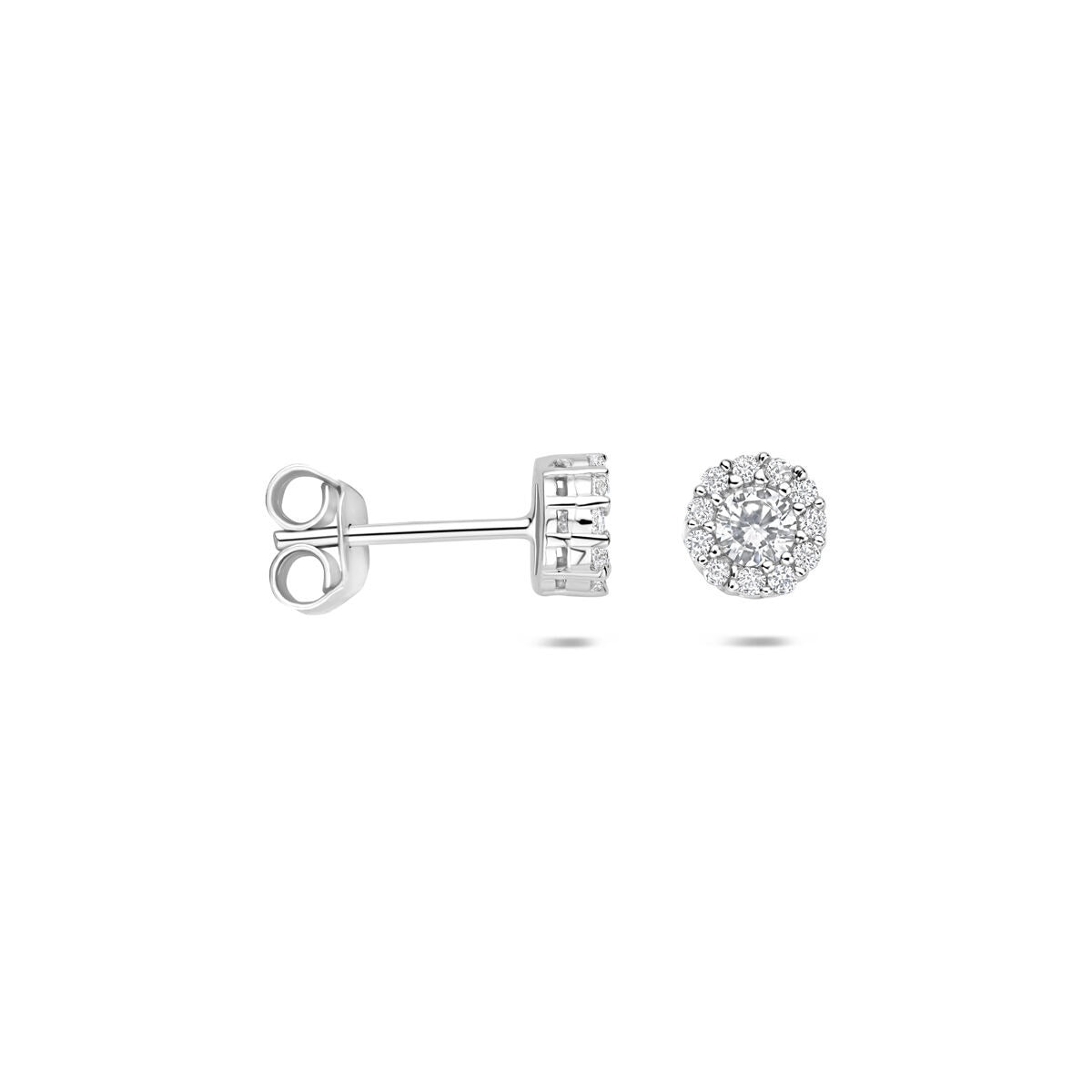 Puces d'oreilles en argent avec entourage en zircone – rhodié argent 925