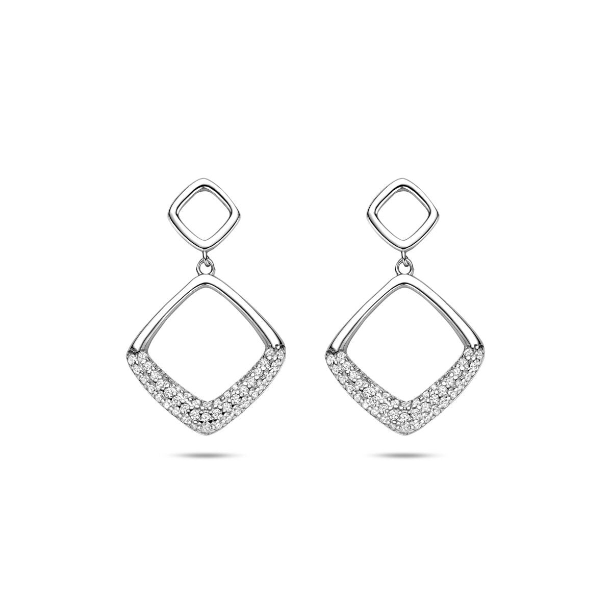 Boucles d'oreilles en argent rhodié 925 avec zirconias, en forme de losange.