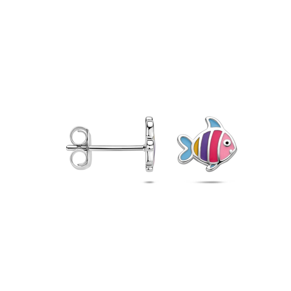 Puces d'oreilles pour enfant en argent 925 rhodié poisson avec émail