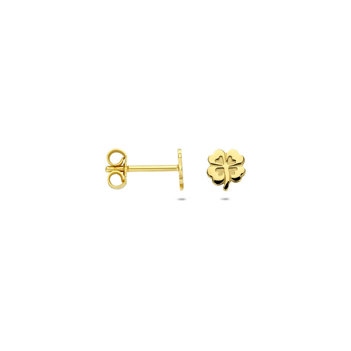 Geelgouden oorknoppen met klaver – 14k