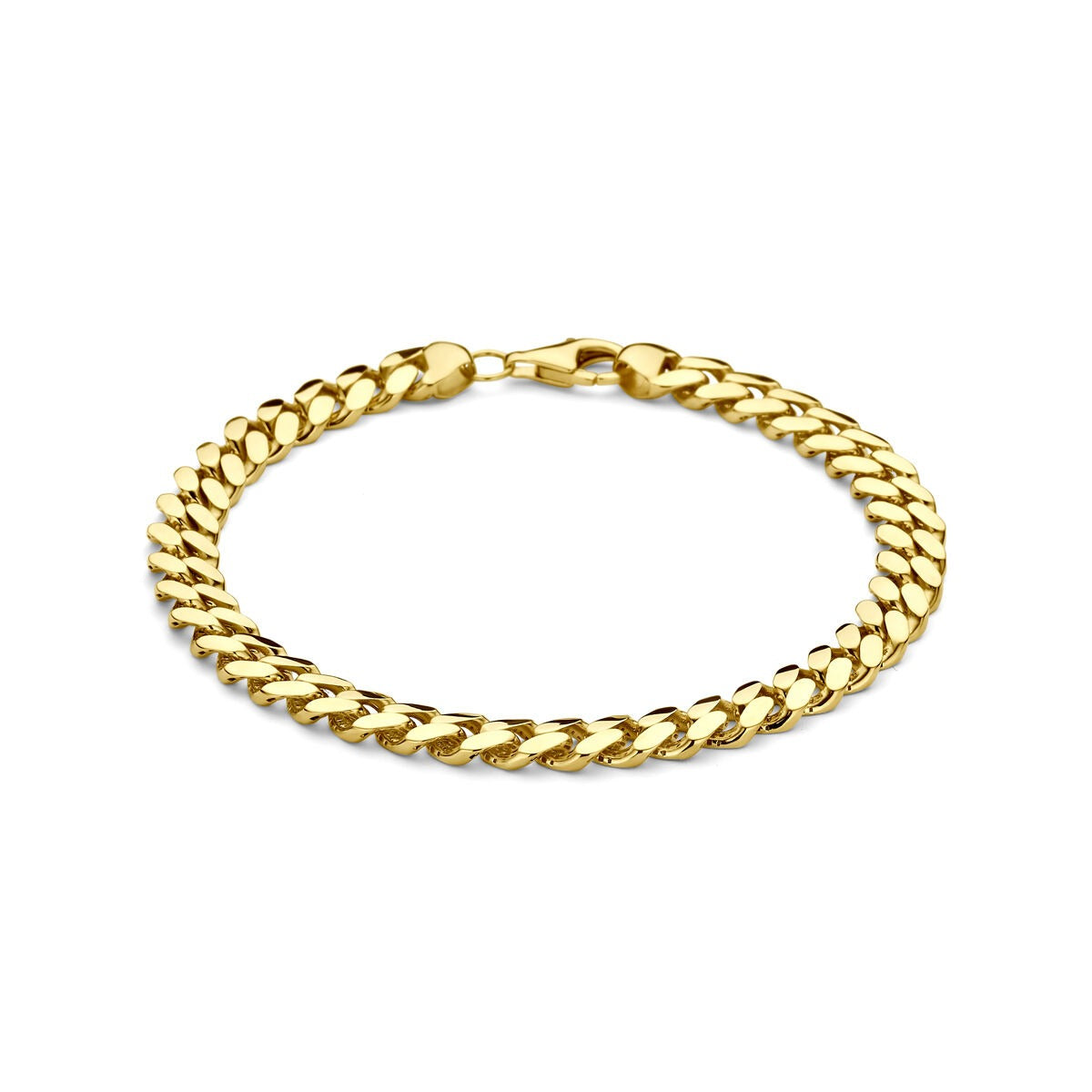 Bracelet gourmet en or 14 carats, avec maillons tressés et fermoir sécurisé.