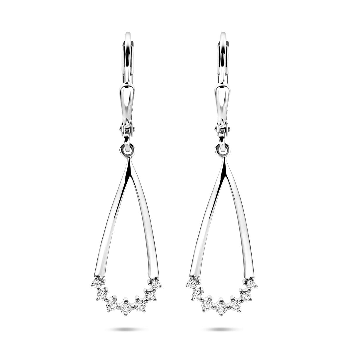 Boucles d'oreilles en argent rhodié avec des zircons, en forme de goutte.