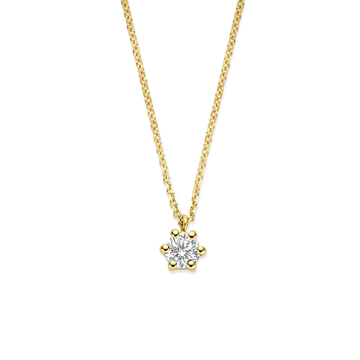 Collier en or jaune 14 carats avec un diamant cultivé en laboratoire, pendentif floral.
