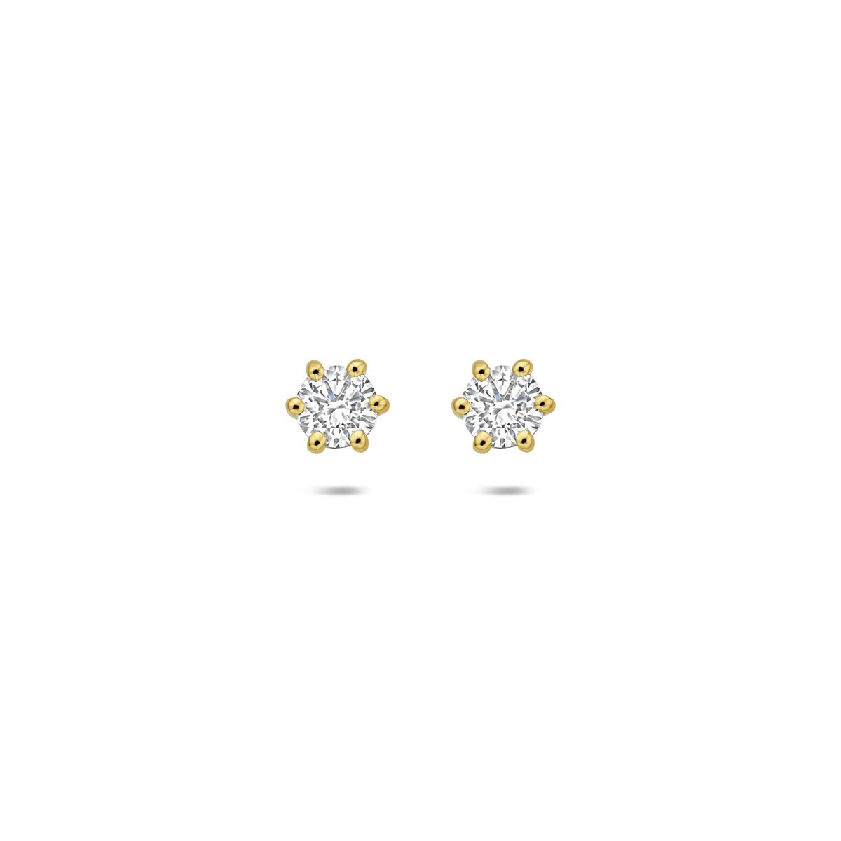 Boucles d'oreilles en or jaune 14 carats avec diamant cultivé en laboratoire, en forme de fleur.