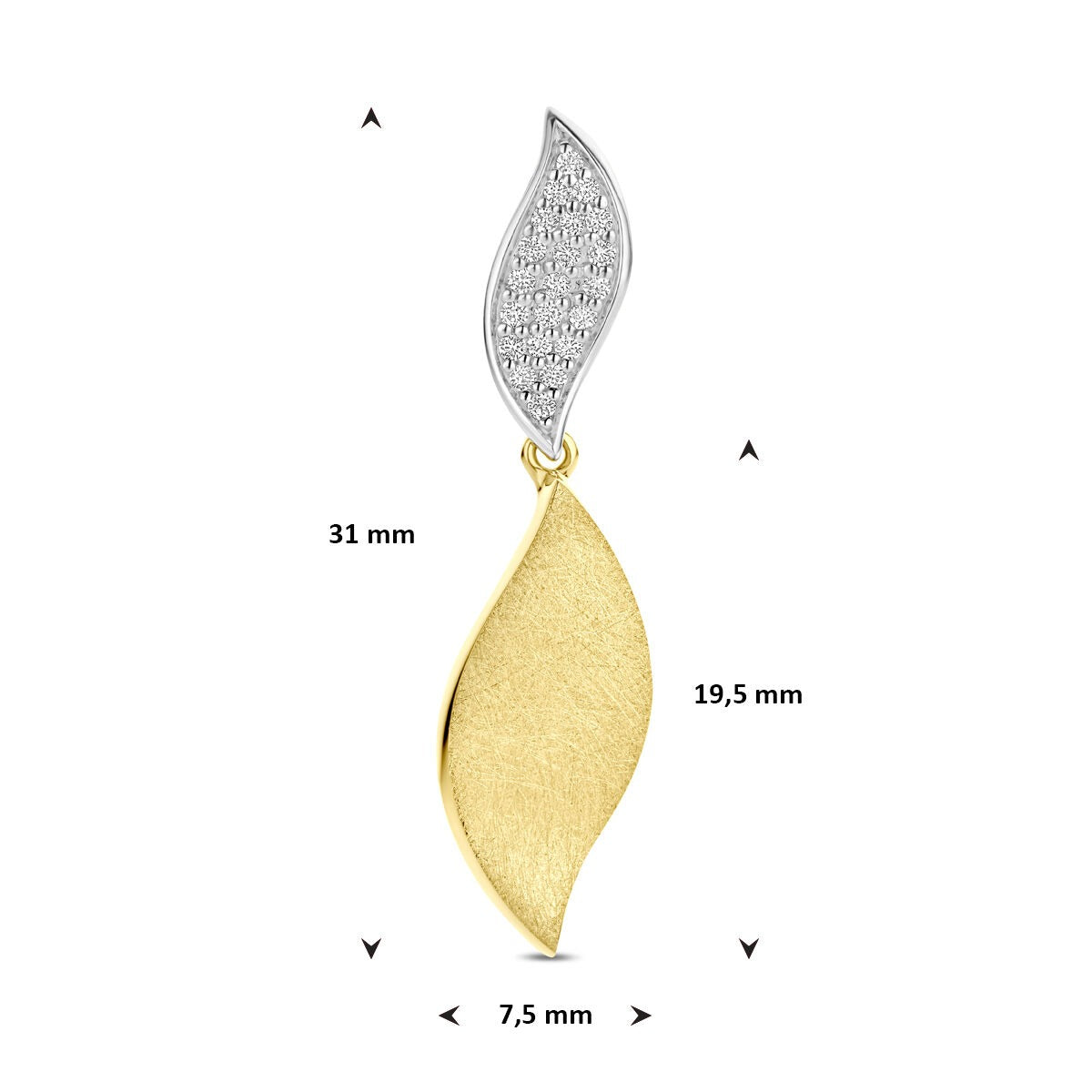 pendentif poli/mat diamant 0.09ct h si 31 mm or bicolore jaune/blanc
