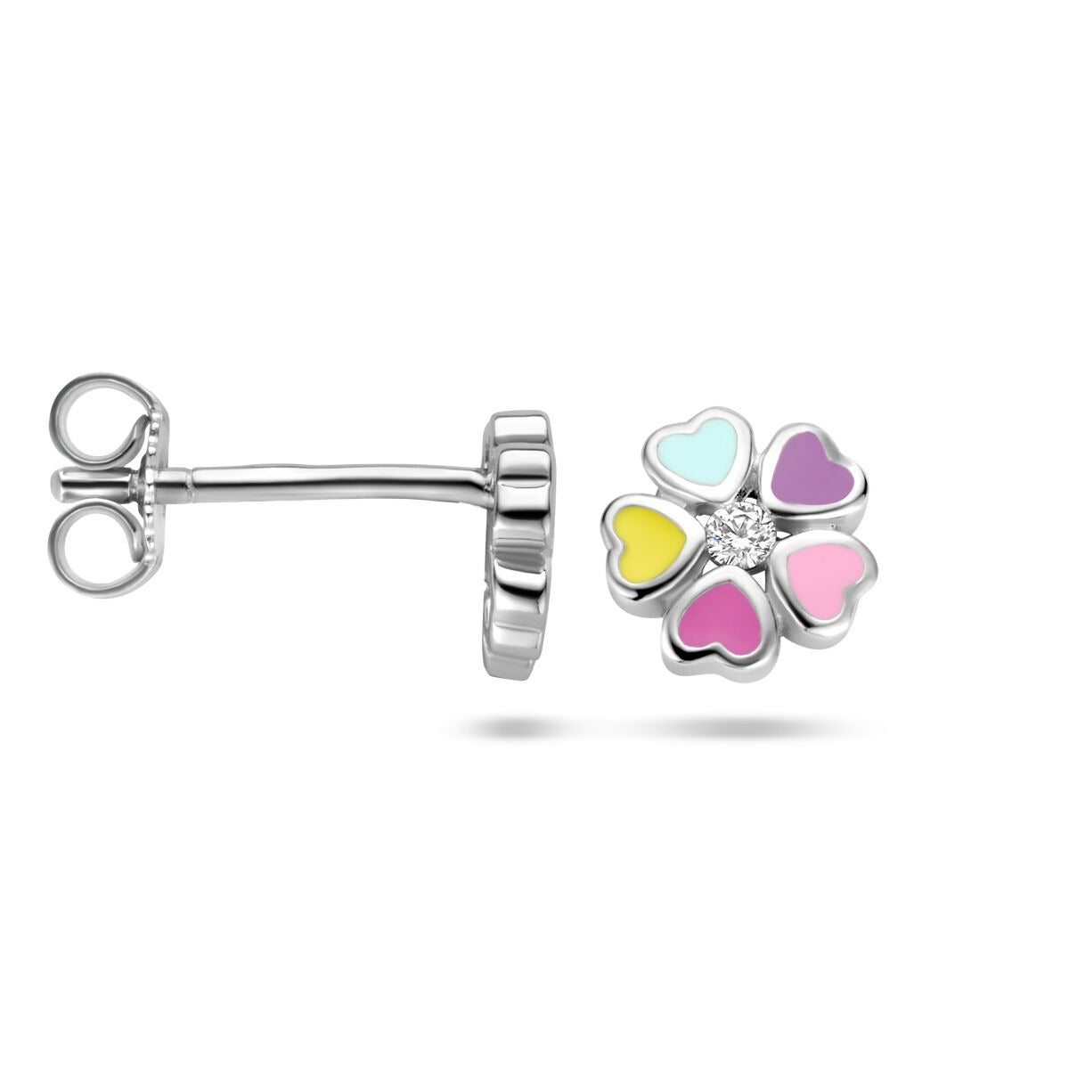 Puces d'oreilles Fleur en Argent Rhodié avec Zircone 925