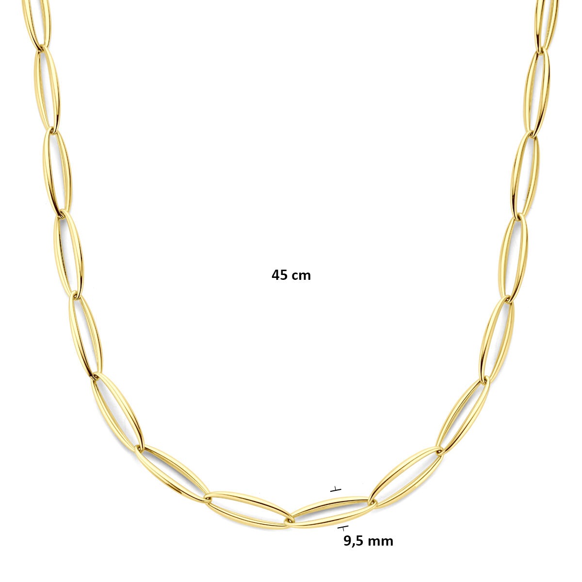collier pour femme en or jaune 9,5 mm 45 cm